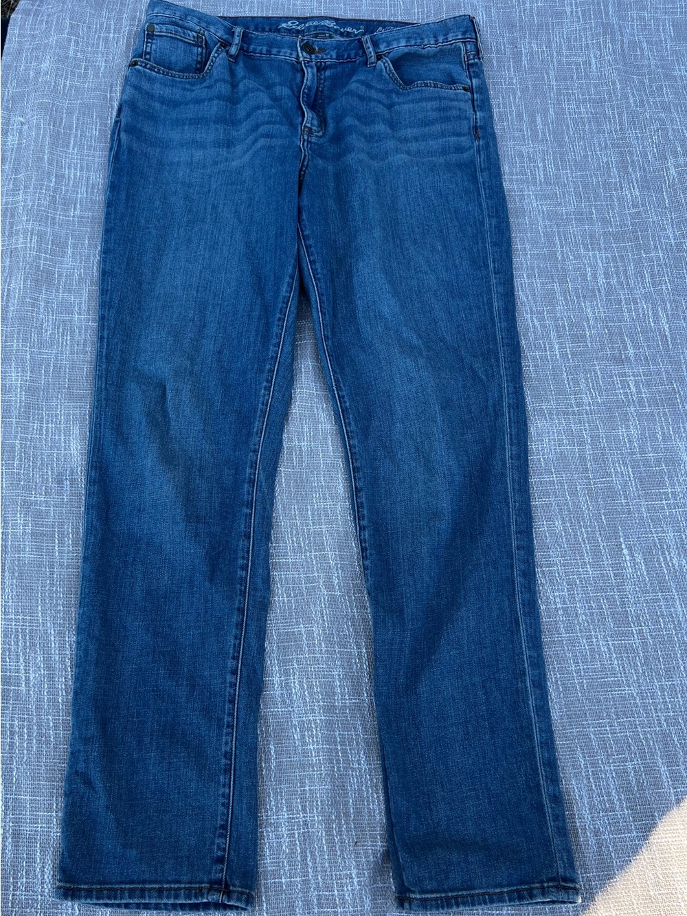 Eddie Bauer Women's Straight-Leg Jeans in medium wash boyfriend midrise slim